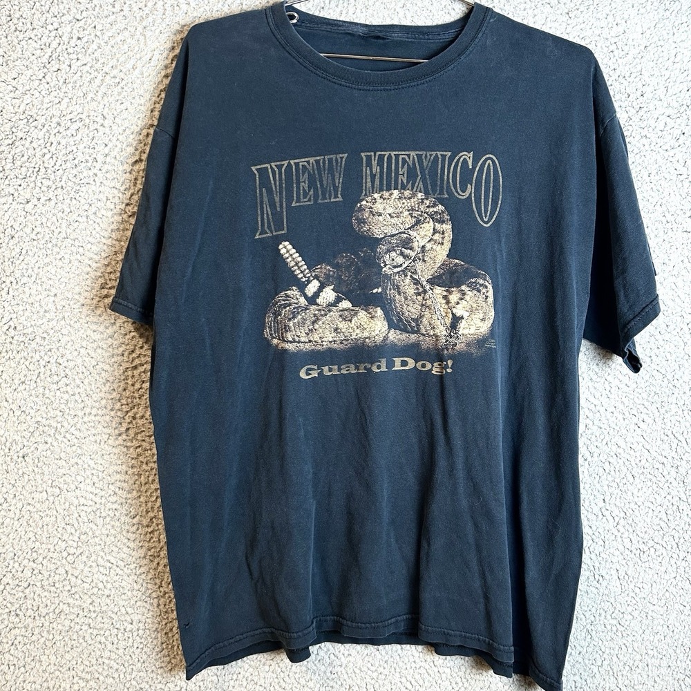 Vintage New Mexico Guard Dog Rattle Snake Crew Neck T Shirt Faded Black 90s